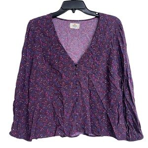 Marine Layer Purple Floral V-Neck Blouse
